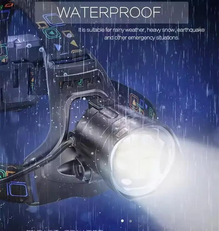 Lampe frontale LED XHP100 zoomable waterproof pour pêche - recharge USB et haute puissance 18650