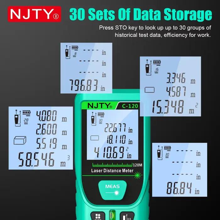Télémètre laser vert NJTY 120m étanche IP54 - Mesure précision haute avec écran rétroéclairé