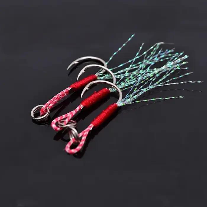 Leurres de jigging assist 10 pièces avec plumes et hameçons barbelés pour pêche lente