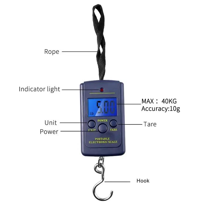 Mini balance numérique 40kg/10g pour pêche - Pèse-électronique portable avec crochet et rétroéclairage