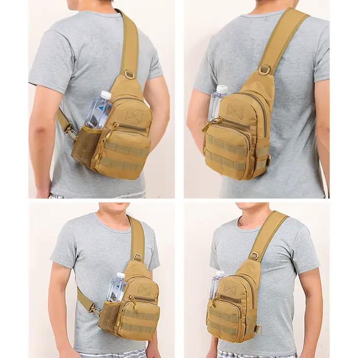 Sac tactique camouflage pour pêche et randonnée - Sac poitrine Molle armée trekking extérieur