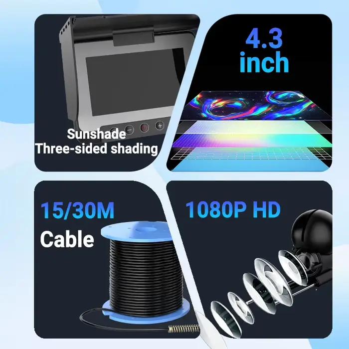 Caméra de pêche portable avec moniteur LCD 4.3" et vision nocturne infrarouge pour pêche sur glace