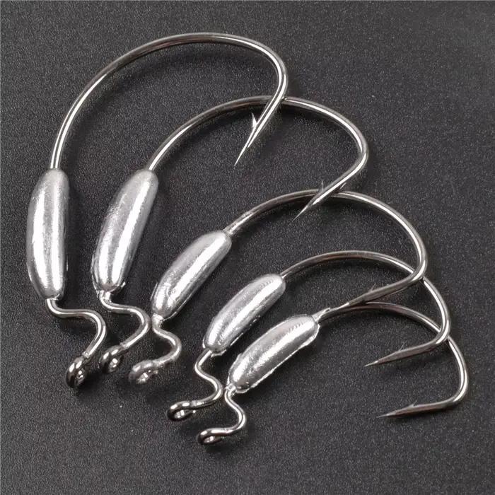 10 hameçons plombés courbés pour leurres souples et jigging - Poids 2.5g à 6g