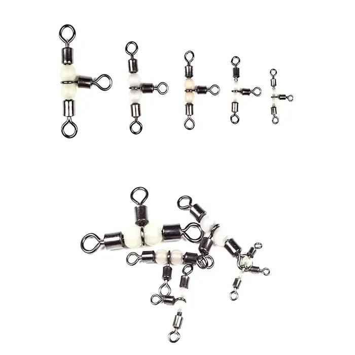 Connecteur de pêche 3 voies T-Turn en acier inoxydable avec perles lumineuses - 10/50 pièces