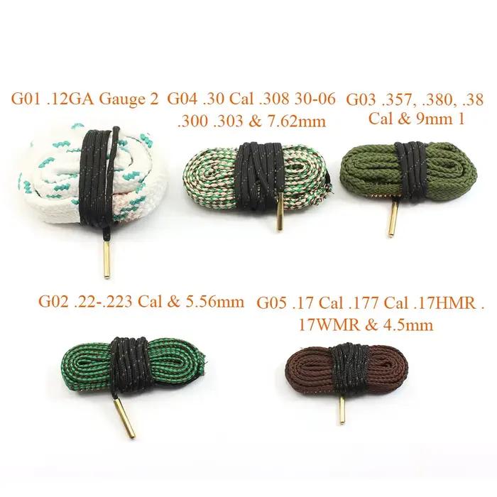 Nettoyeur canon fusil corde brosse 5.56mm/.223/.22/9mm/.380/12GA/.30cal/.308 pêche chasse