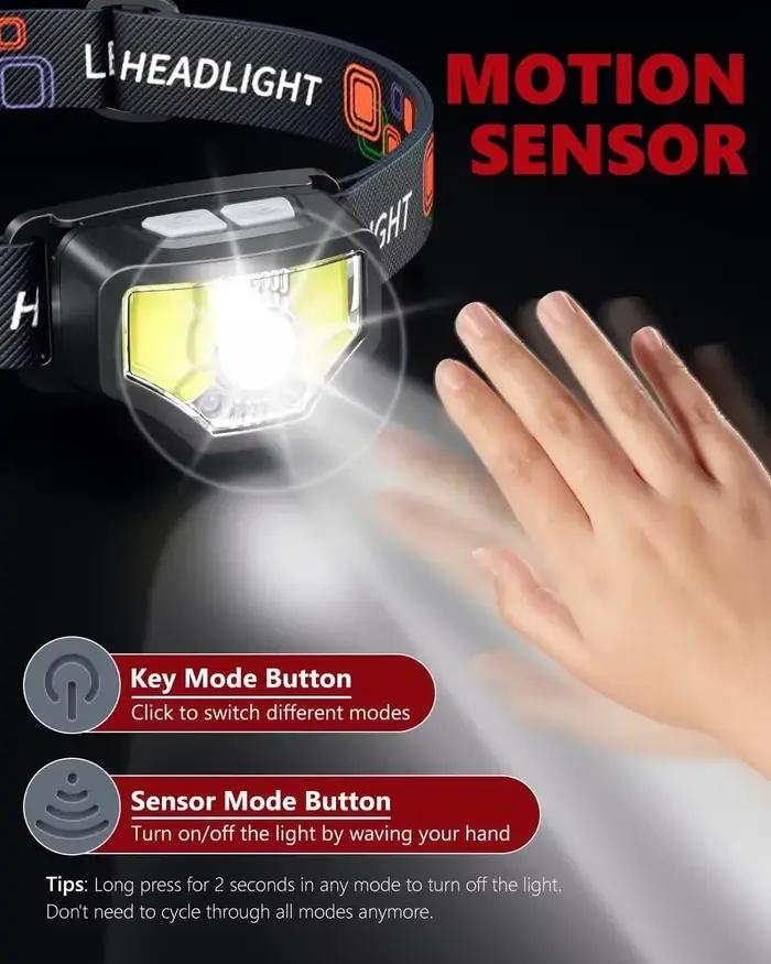 Frontale rechargeable 1200 lumen détecteur de mouvement pour pêche, running et cyclisme étanche