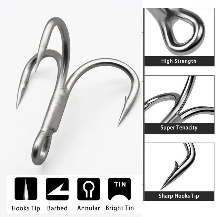 Lot de 10 hameçons triples 4X pour gros poissons : truite, saumon, chinchard, thazard (tailles 8 à 3/0)