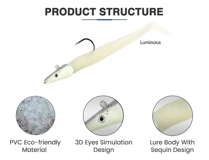 Leurre souple avec tête plombée 19g 22g 34g pour la pêche en mer et surfcasting