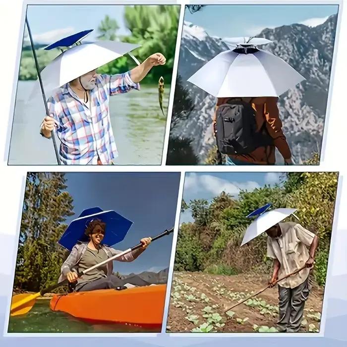 Casquette parapluie pêche pliable imperméable double couche UV pour protection maximale tête