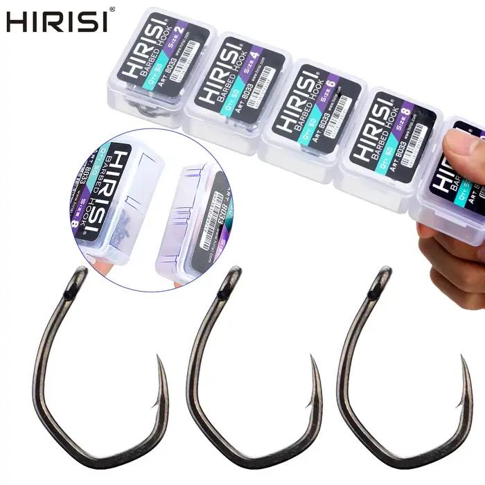 Hameçon de pêche Hirisi 8033 micro-barbelé en acier carbone, 50 pièces PTFE avec œil, boîte modulable