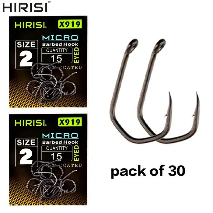 Hameçons carpe micro-barbés acier carbone PTFE 30 pièces Hirisi X919 accessoires pêche durable