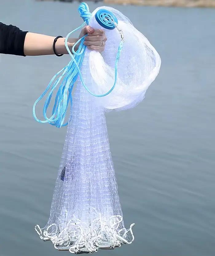 Filet de pêche lancé à main Lawaia avec plombs acier, multifilament et monofilament pour captures en extérieur