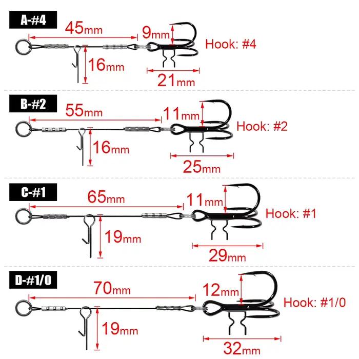 Hameçons Triple Rosewood Acier Haut Carbone T-Treble Spike Stingers #4 à #1/0 pour Eau Douce et Mer