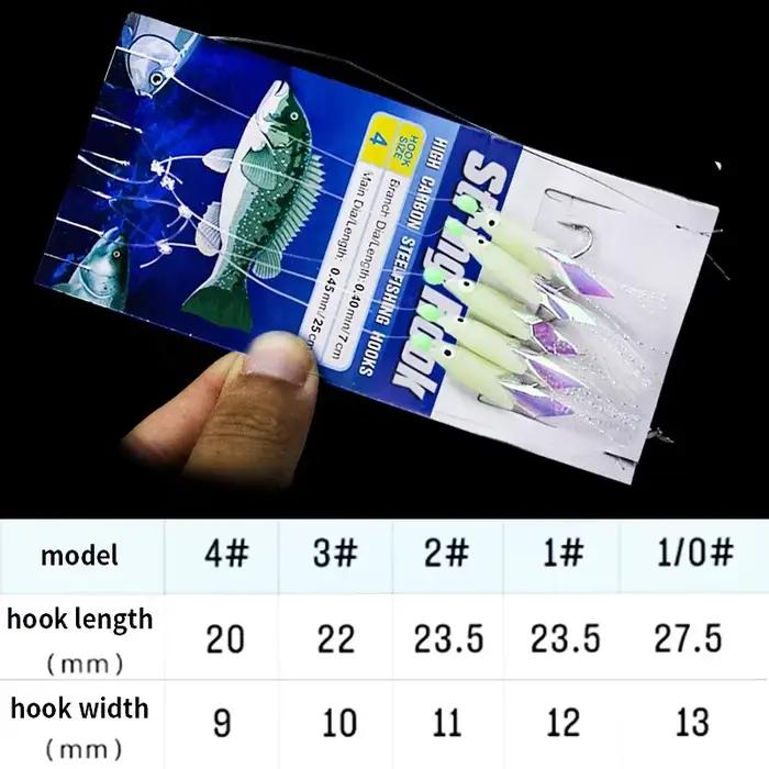 5 leurres souples plumes maquereau lumineux Sabiki rigs acier carbone - Pêche mer
