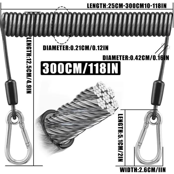 Laisse élastique pêche SAMOLLA robuste : corde sécurité inox télescopique 1.5-3m pour fixer équipement