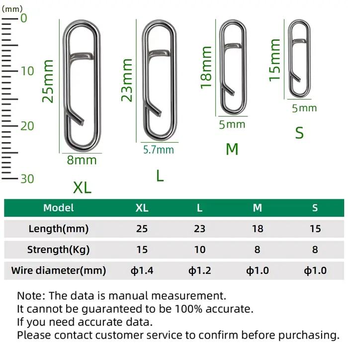 DNDYUJU 30 à 100 pièces émerillon à clip pour leurres en acier inoxydable 304, connecteur solide accessoires pêche