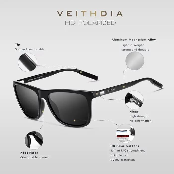 Lunettes de soleil polarisées VEITHDIA rétro pour pêche - Cadre aluminium+TR90 vintage