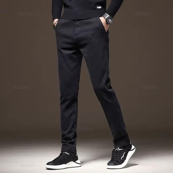 Pantalon cargo stretch MINGYU homme - Coupe slim coton épais pêche automne hiver