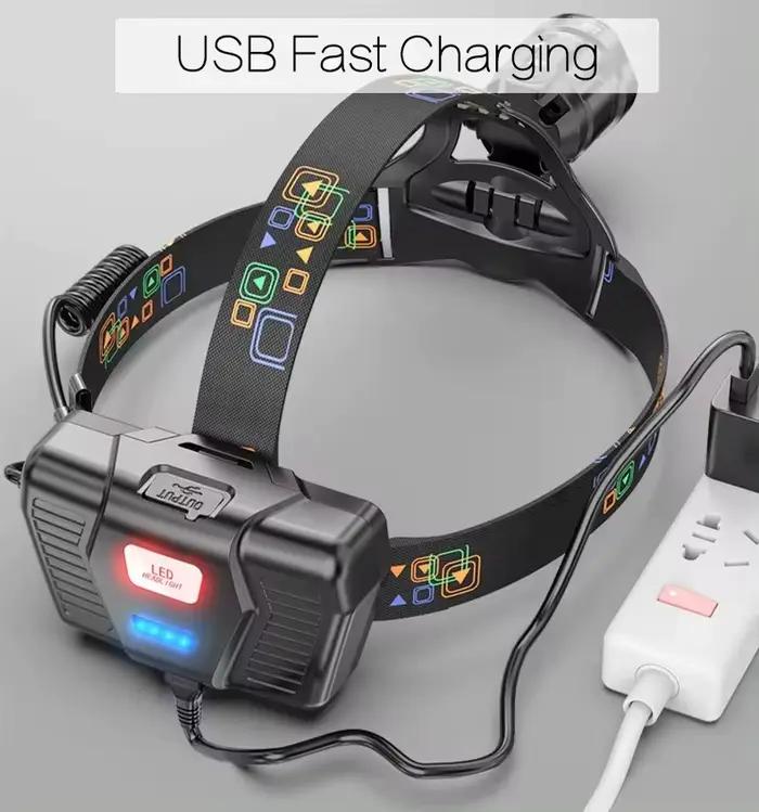 Lampe frontale XHP100 ultra puissante rechargeable USB étanche 18650 pour pêche professionnelle