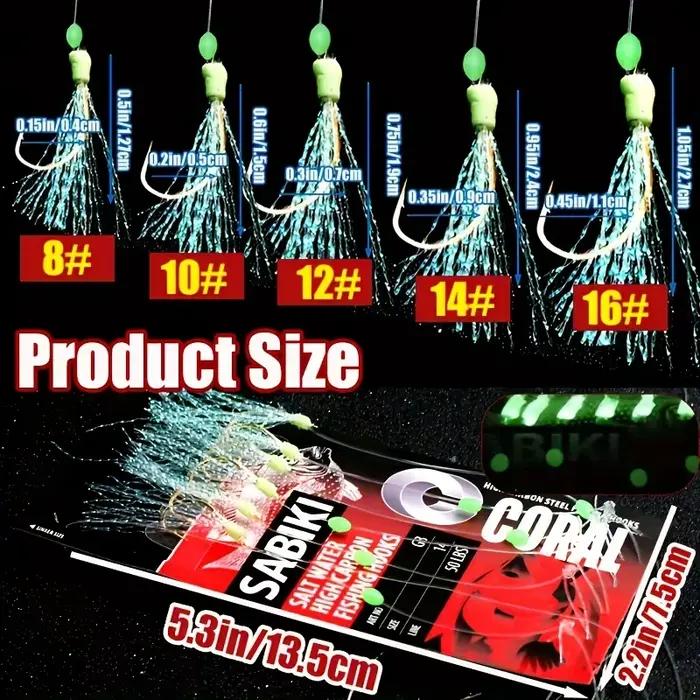 Packs de Sabiki Rigs lumineux pour pêche en mer et eau douce, hacks haute résistance
