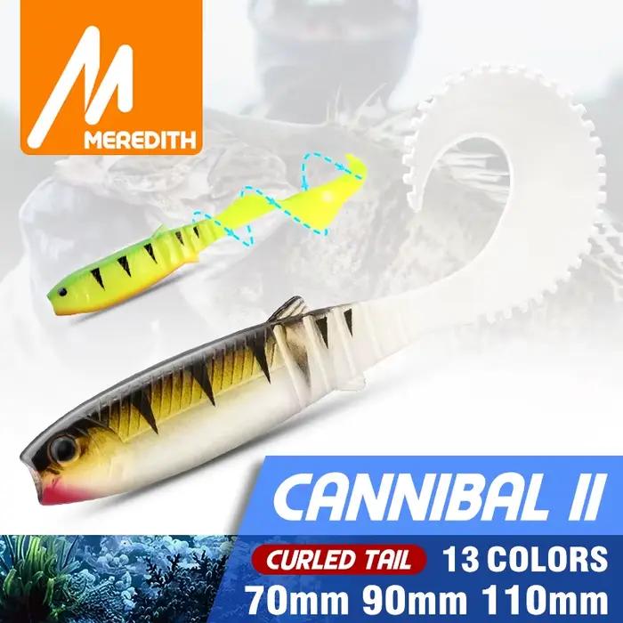 Leurre souple silicone MEREDITH Cannibal Curved Tail 70mm 90mm pour la pêche du bar et carnassiers