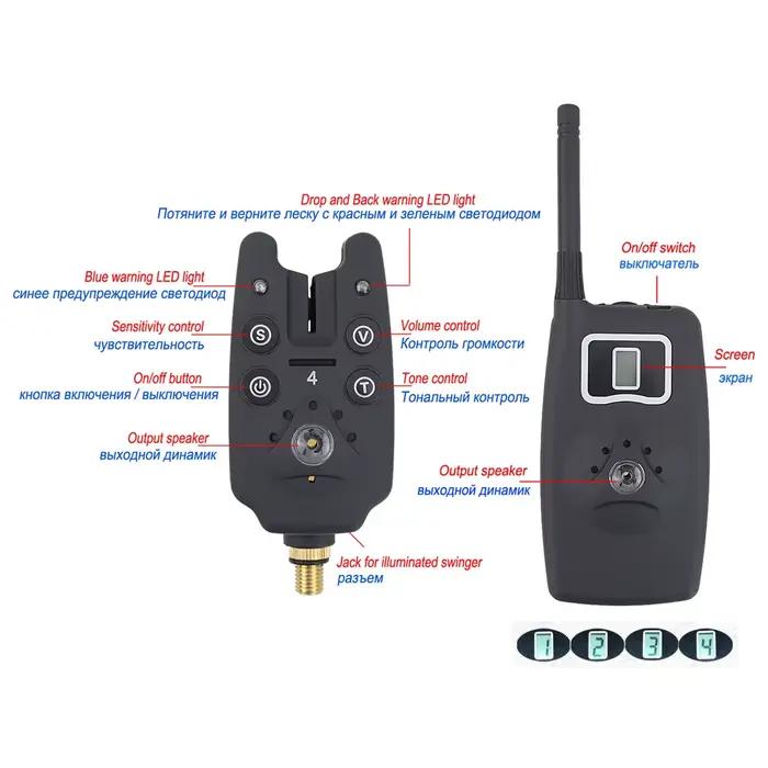 Kit d'Alarme de Touche Sans Fil 1+4 avec 4 Swingers Lumineux - Étui EVA pour Pêche Carpe B1203S