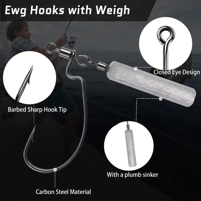 5 têtes plombées Jig avec hameçons EWG pour leurres souples - montage weedless pour basse