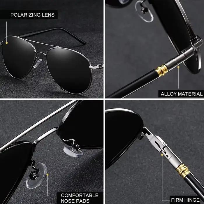 Lunettes aviateur polarisées luxe pêche conduite - Monture métal UV400 homme femme