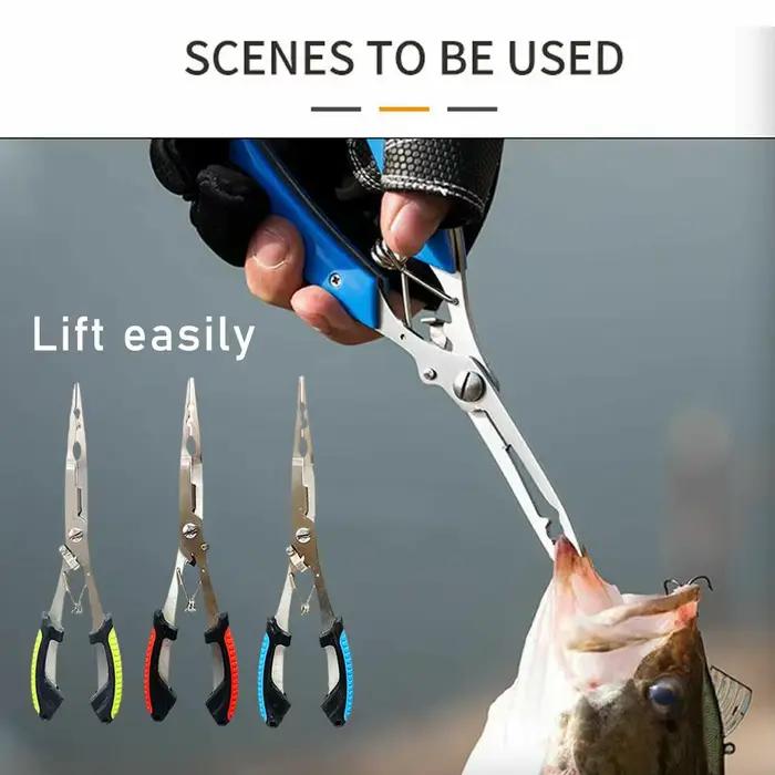 Pinces de pêche multifonctions longue nez acier inoxydable pour décrocher et couper les lignes