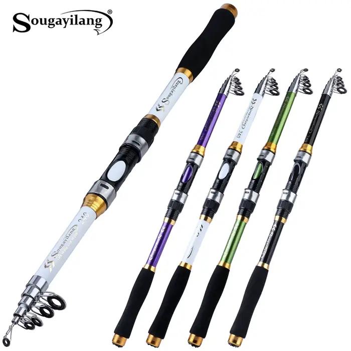 Canne Sougayilang télescopique 4 couleurs 1.8m-3.3m fibre verre EVA voyage max drag 5kg pêche spinning