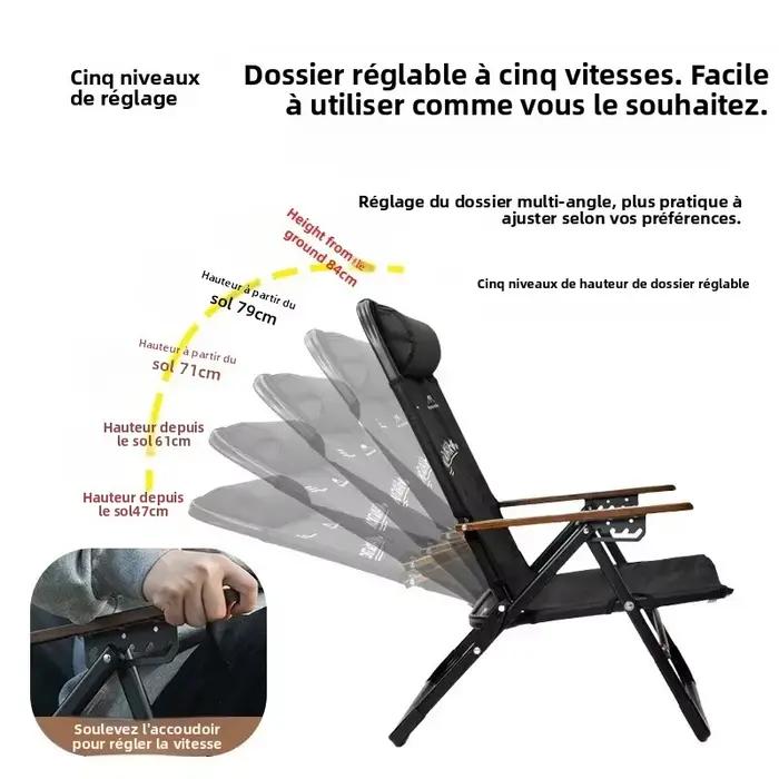 Chaise pliante camping portable outdoor relax 5 positions réglables pour pêche randonnée