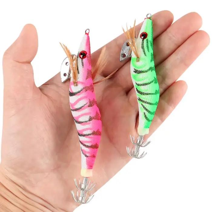 Lot de 5 leurres durs luminescents crevette calmar pêche en mer appât wobbleur avec yeux 3D