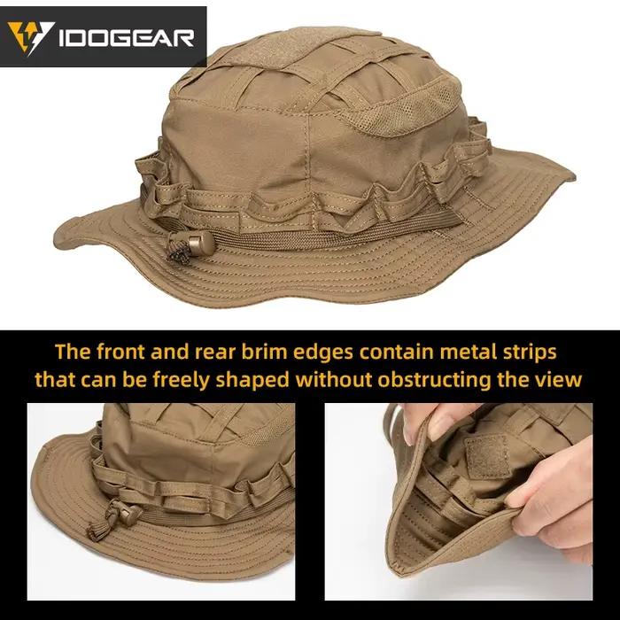 Casquette boonie tactique IDOGEAR 3623 large bord pour pêche et chasse - Ajustable respirant