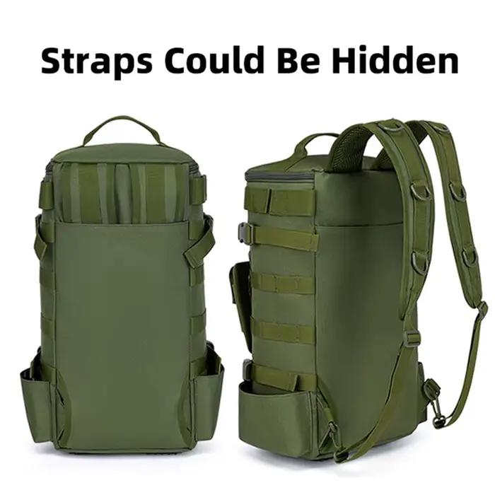 Sac à dos pêche multifonction avec porte-cannes et système MOLLE - Rangement équipement pêche camping randonnée