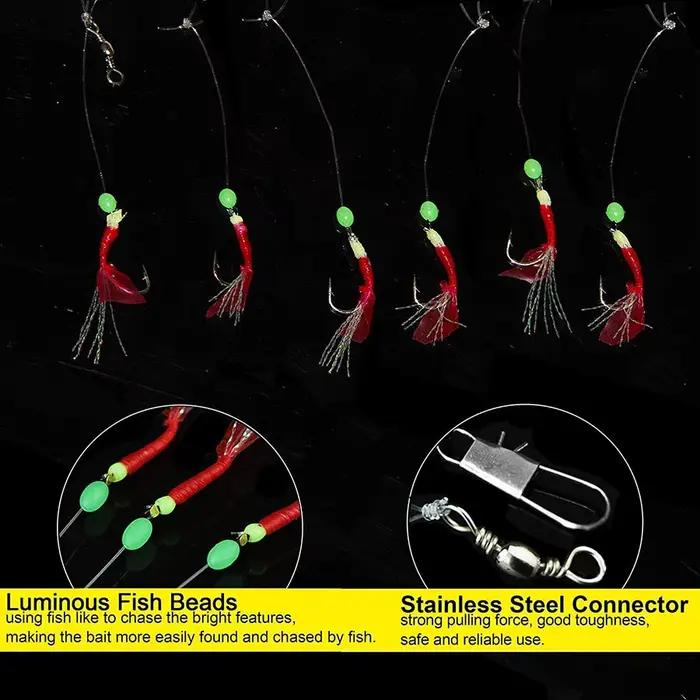 3 packs Sabiki rigs pêche mer 8-15# avec perles lumineuses - montages appâts vifs pour maquereau et poissons fourrage