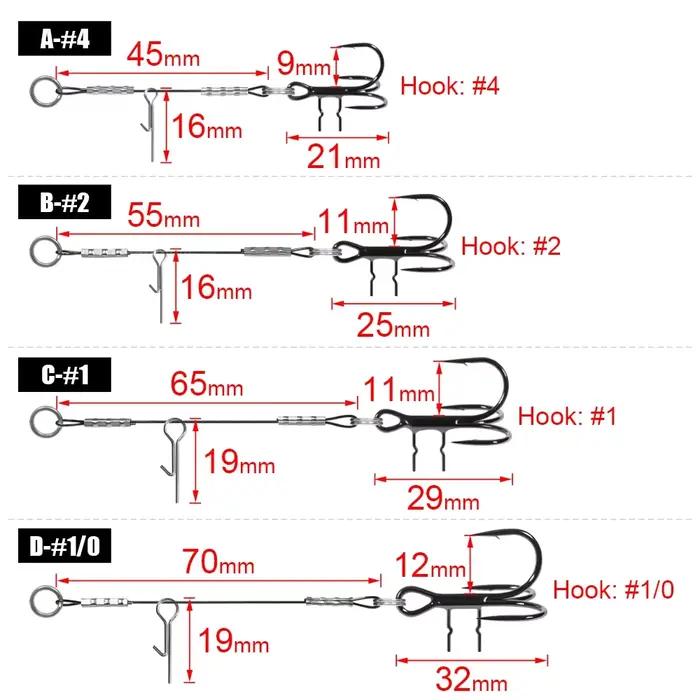 Hameçons Triple Rosewood Acier Haut Carbone T-Treble Spike Stingers #4 à #1/0 pour Eau Douce et Mer