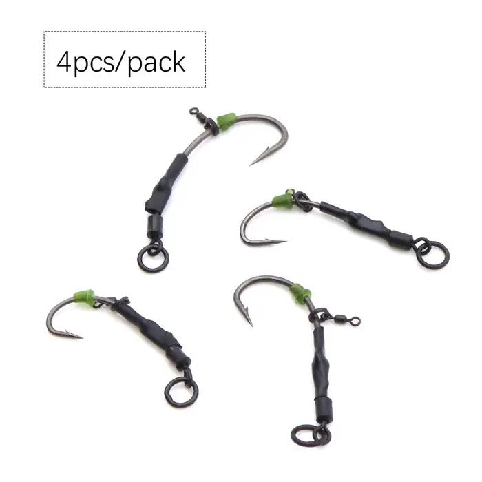 4 rigs Ronnie pour pêche carpe - Hameçons barbelés avec émerillons roulants - Accessoires pêche