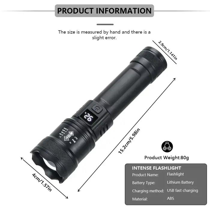 Lampe torche tactique LED 2000LM rechargeable USB - Projecteur zoom pêche camping urgence