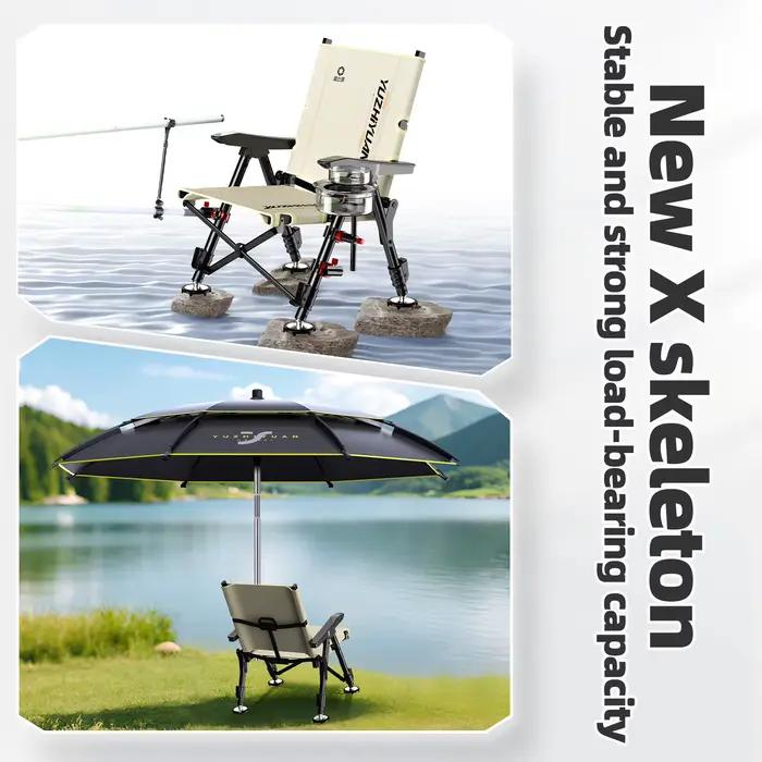 Chaise pêche pliante portable avec pieds télescopiques et dossier réglable pour terrains variés