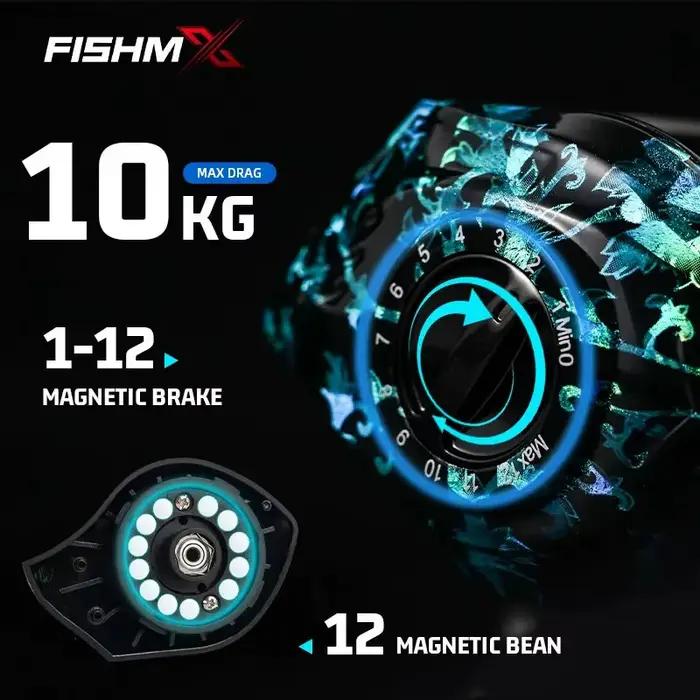 Moulinet baitcasting Fishmx anti-explosion avec frein magnétique 7.2:1 pour pêche longue portée