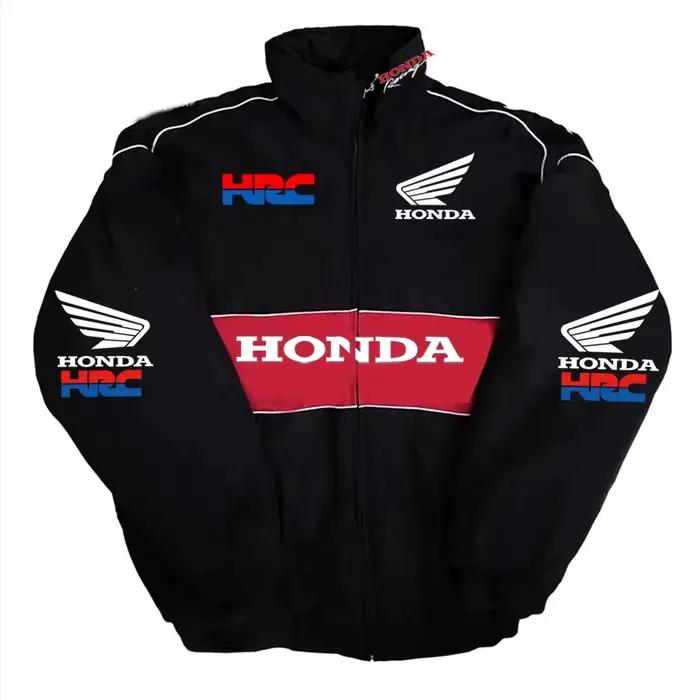 Veste course Honda vintage col montant - Bomber personnalisé imprimé dos coupe-vent