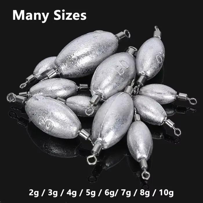 Plombs de pêche olive 10 pièces 2g-10g - Avec émerillon à roulement pour lancer longue distance