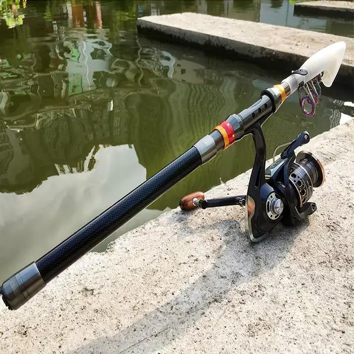 Combo spinning carbone 1.8m à 3.6m avec moulinet 5.2:1 - Kit pêche eau douce et mer - Moulinet métal avec ligne