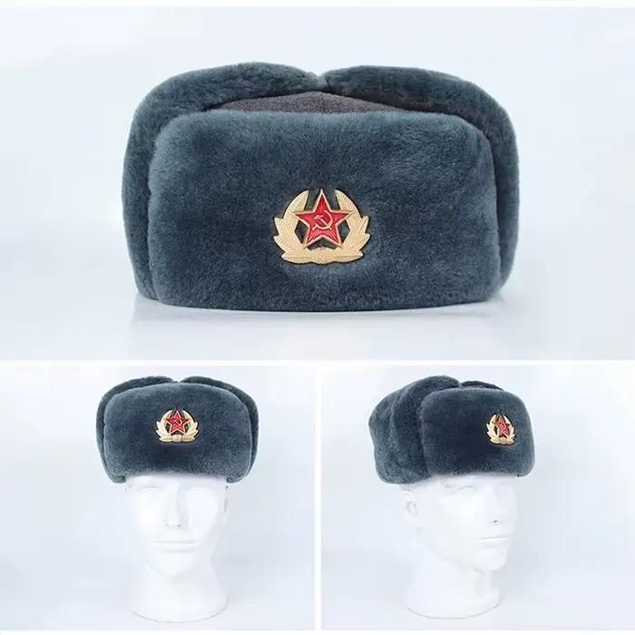 Chapeau ushanka russe tactique hiver - Bonnet pêche chasse chaud coton gris pour pêche froide