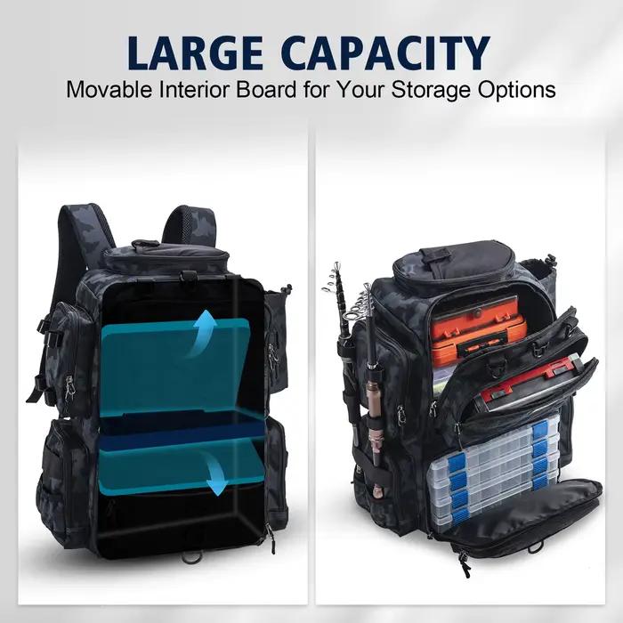 Sac à dos de pêche waterproof léger avec porte-canne - Rangement ajustable pour matériel de pêche