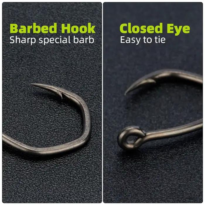Hameçon de pêche micro barbelé Hirisi 8033 en acier inoxydable carbone, 50 pièces avec œil et