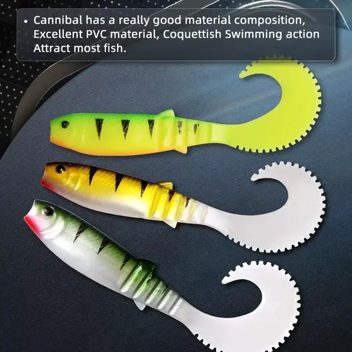 Leurre souple silicone MEREDITH Cannibal Curved Tail 70mm 90mm pour la pêche du bar et carnassiers