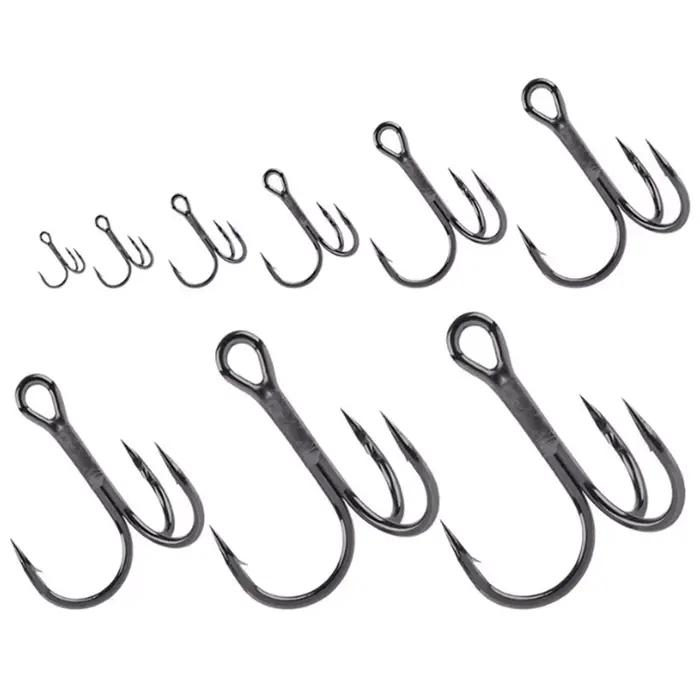 10 hameçons triples affûtés acier carbone pour leurres et appâts tailles 2 à 10 pêche