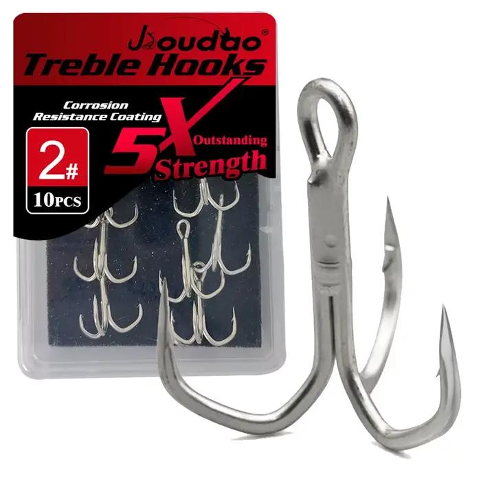 Hameçons triples 5X renforcés pour gros poissons - Truite, Saumon, Thon - Lot de 10 (Tailles