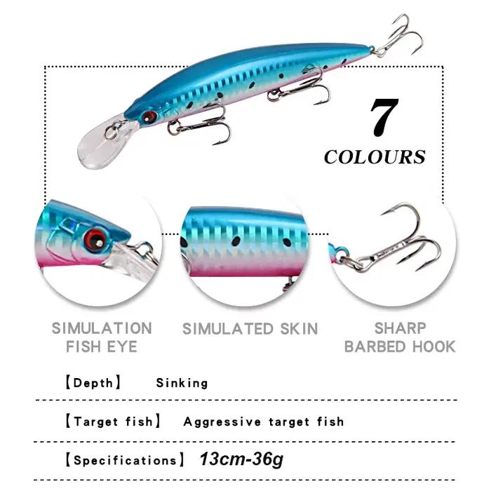 Leurre de pêche YUCONG 1PX Minnow coulant 13cm 36g, leurre dur silencieux pour la pêche en